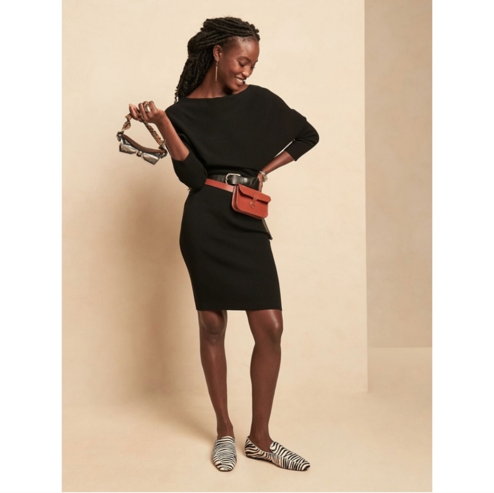 Banana Republic Black Knit Belted Sheath Dress
